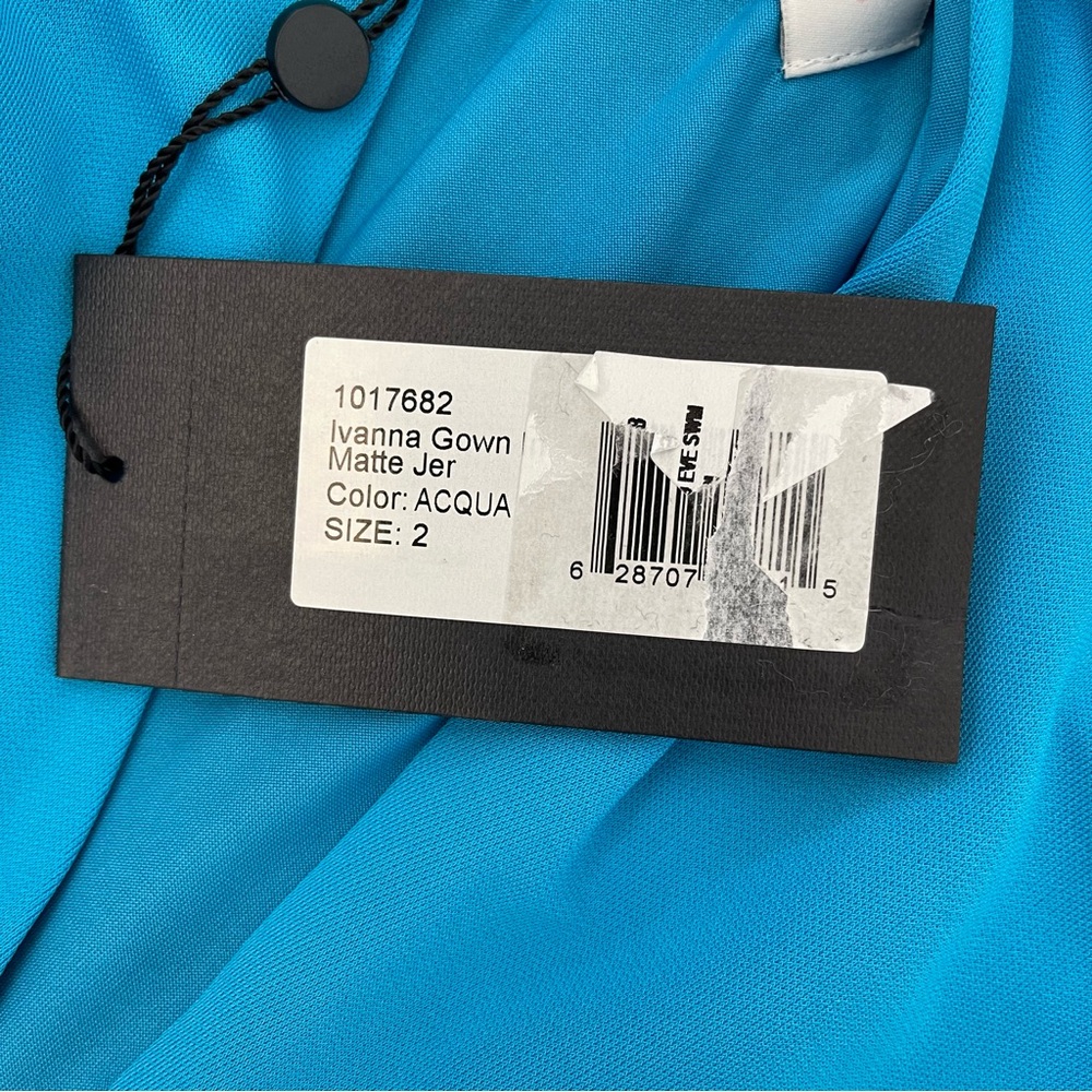 NWT Halston Ivanna Grecian Matte Jersey Aqua Turquoise Blue Formal Gown Dress - Picture 15 of 16